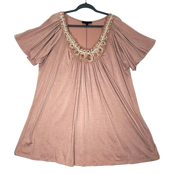 PINK/purple Studded Top Women's Plus 3x fluttered sleeves - Picture 1 of 7